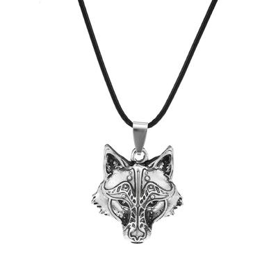 Viking Wolf Head Necklace Metal Pendant Trendy Accessory for Men Women