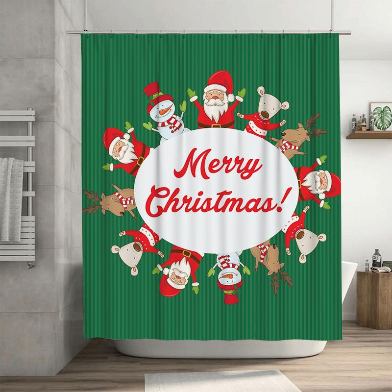 TU Christmas Shower Curtain Set Waterproof Festive Holiday Decor Farmhouse Bathroom Fabric Backdrop Holiday Shower Curtain 90x180cm35x71in