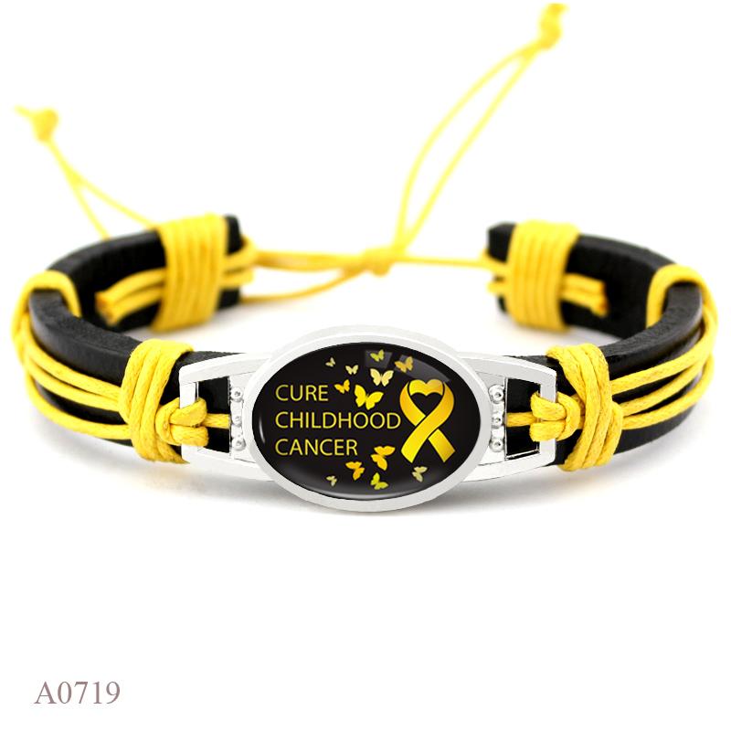 Fighter Warrior Cure Childhood Breast All Cancer Awareness Autism Strong Hope Ribbon Charm Adjustable Genuine Leather Bracelet Adjustable&Leather Bracelet