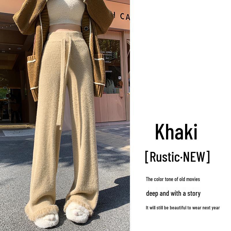 Damen Frühling/Sommer Fransenquasten Strick Weitbein Hose mit Samt Nerzfell, Bodenlang, Mikro Flare.