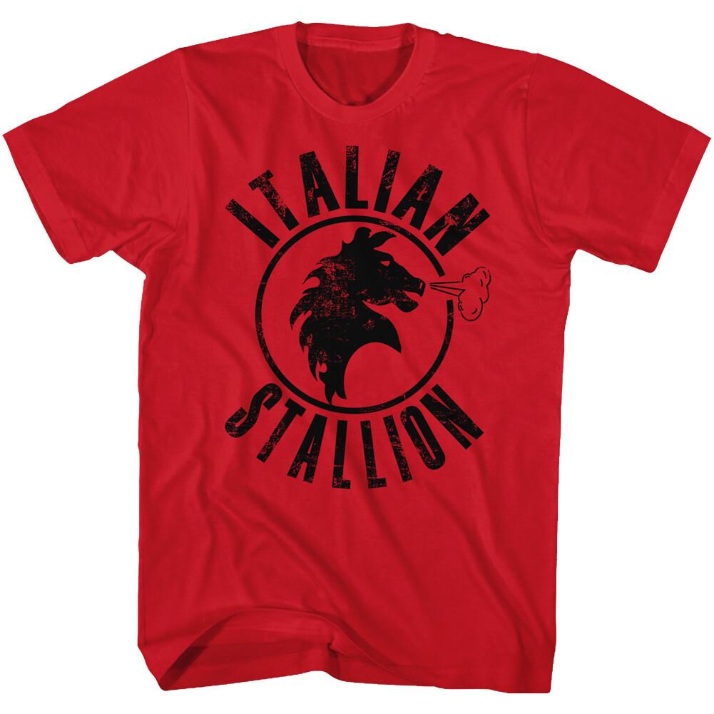 Rocky Movie Italian Stallion Blowing Steam Black Circle Logo Men T Shirt XXXL