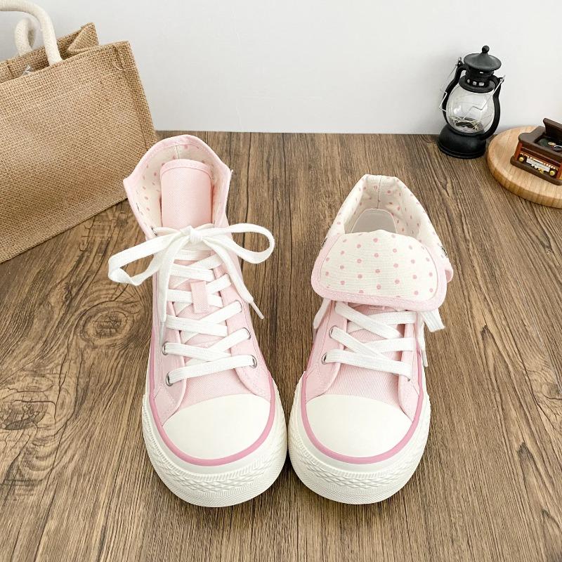 Fresh Women Canvas Shoes High Flat Canvas Sneakers Lace Up Student Black Sport Shoes Pink Girls Shoe Summer