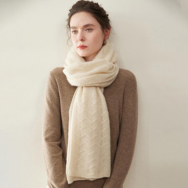 Women's 100% Cashmere Scarf - Casual, Versatile Solid Color Knit for Autumn & Winter