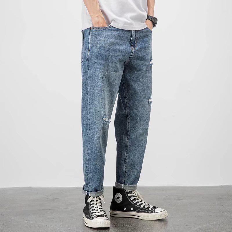 Helle Jeans Herren zerrissen Schurke gutaussehend trendige Marke lockere gerade Hose Sommer neue Jugend Koreanische Version Freizeithose