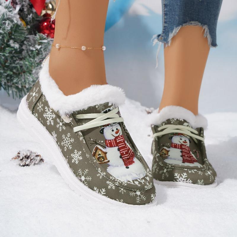 Christmas short snow boots women's winter new large size single shoes velvet casual women's flat-bottomed warm cotton shoes