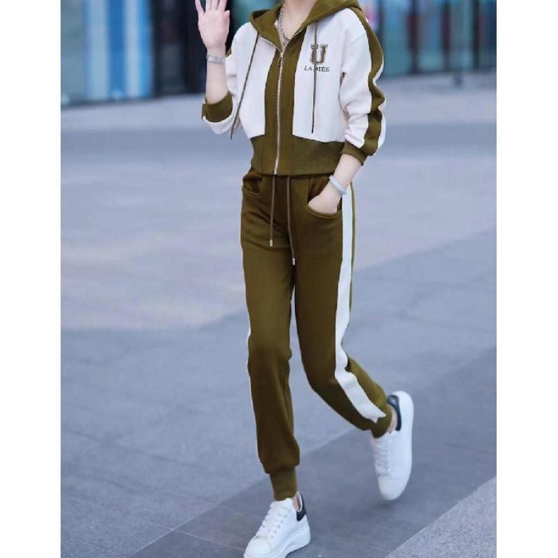 

Модный повседневный спортивный костюм женский осенний стиль кардиган куртка универсальные спортивные штаны комплект из двух предметов повседневный M