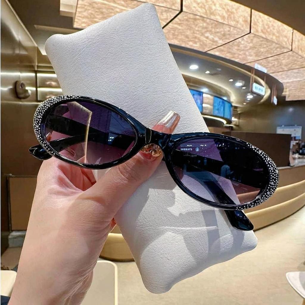Rhinestone Eyewear Comfortable Women Fashion Shades Oval Rhinestone Sunglasses Trendy Uv400 Sun Glasses For Travel Stage Party