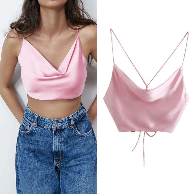 

Back Strap Camisole Slim V-Neck Back Strap Camisole Slimming V-Neckline Pink L
