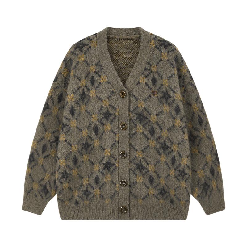 ELLE KIDS Girls' Color-Block Jacquard Knit Round Neck Cardigan