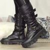 Luxury Women's Boots Pu Leather Ladies Mid-calf Boots Punk Gothic Biker Boots Side Zip Shoes for Women New Botines Para Mujeres