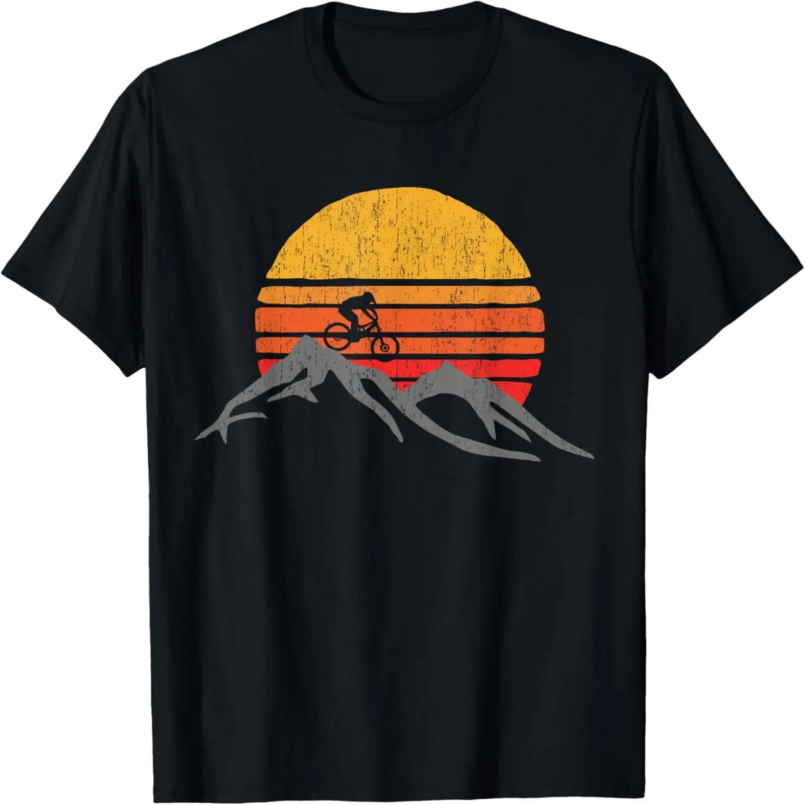 Mountain Bike Vintage Sunset Design Graphic T-Shirt S