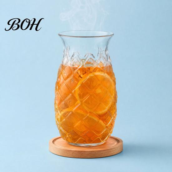Juice Glass Cup Pineapple Shape Cocktail Glass, 480ml Embossed Tumbler for Hot And Cold Drink Beverages, Creative Bar Glassware Whiskey, Vintage Home