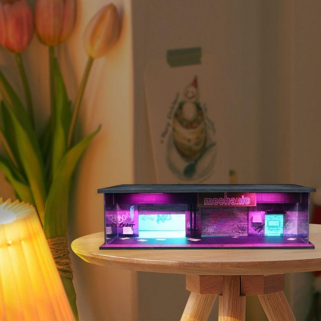 1:64 Parking Lot Display Case Showcase Collection Backdrop Lighted Vehicle Scene Toy with LED for