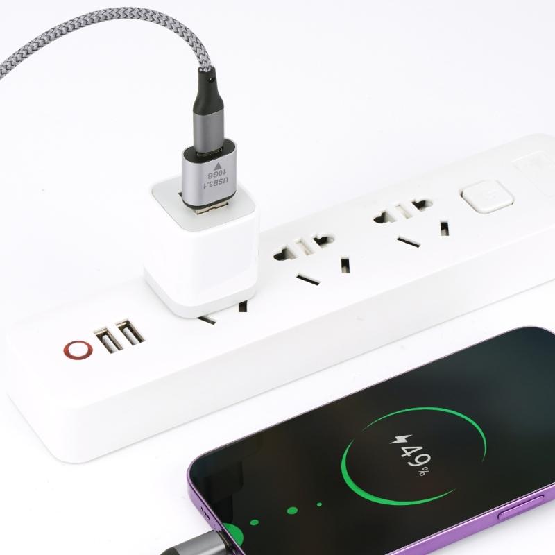 Mini adapter USB 3.1 do typu C, męski i żeński, złącze do szybkiego przesyłania danych i ładowania typu C, 10 Gb/s