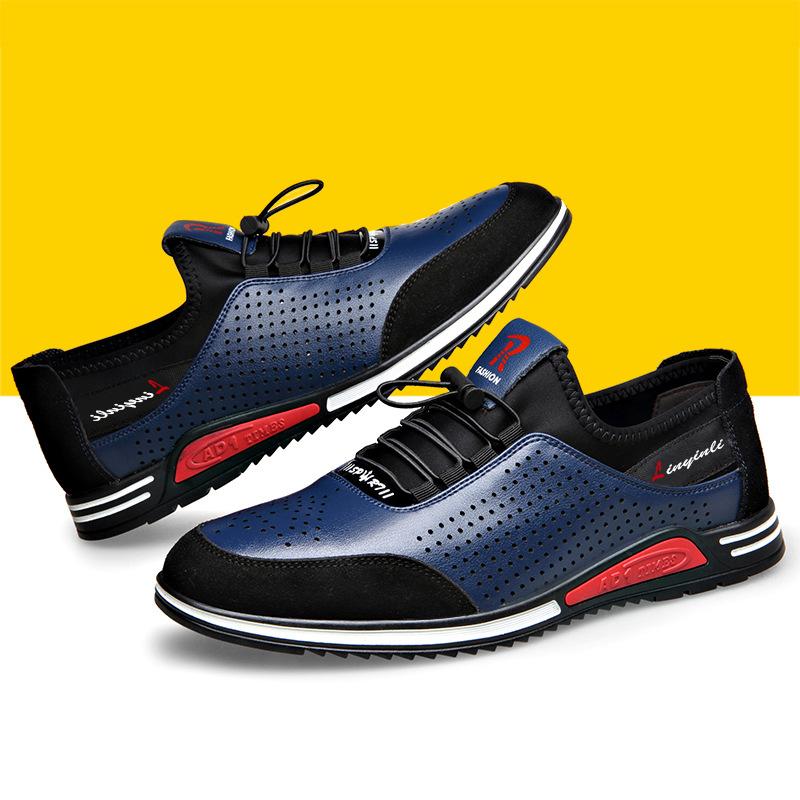 Sapatos de couro masculinos couro de vaca aumento interno de altura sapatos masculinos ocos respiráveis sapatos esportivos e de lazer sola macia respirável sapatos da moda