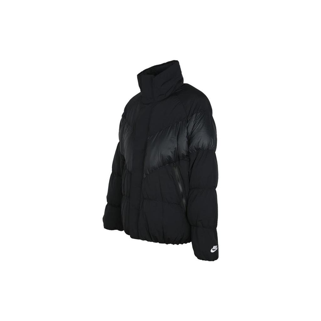 Nike Solid Color Fleece Lined Stand Collar Zipper Logo Print Down Jacket Men Outerwear Black 928894-010