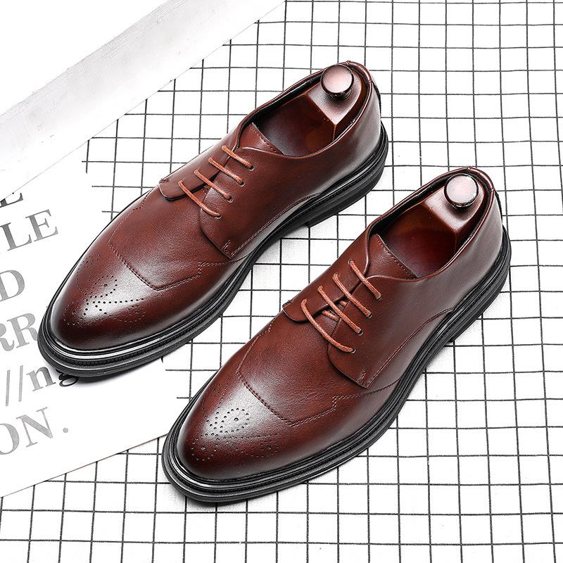 Brock Leather Shoes Men'S Carved Inner Height Increase Platform British Retro Men'S Breathable Leather Shoes 2030-G
