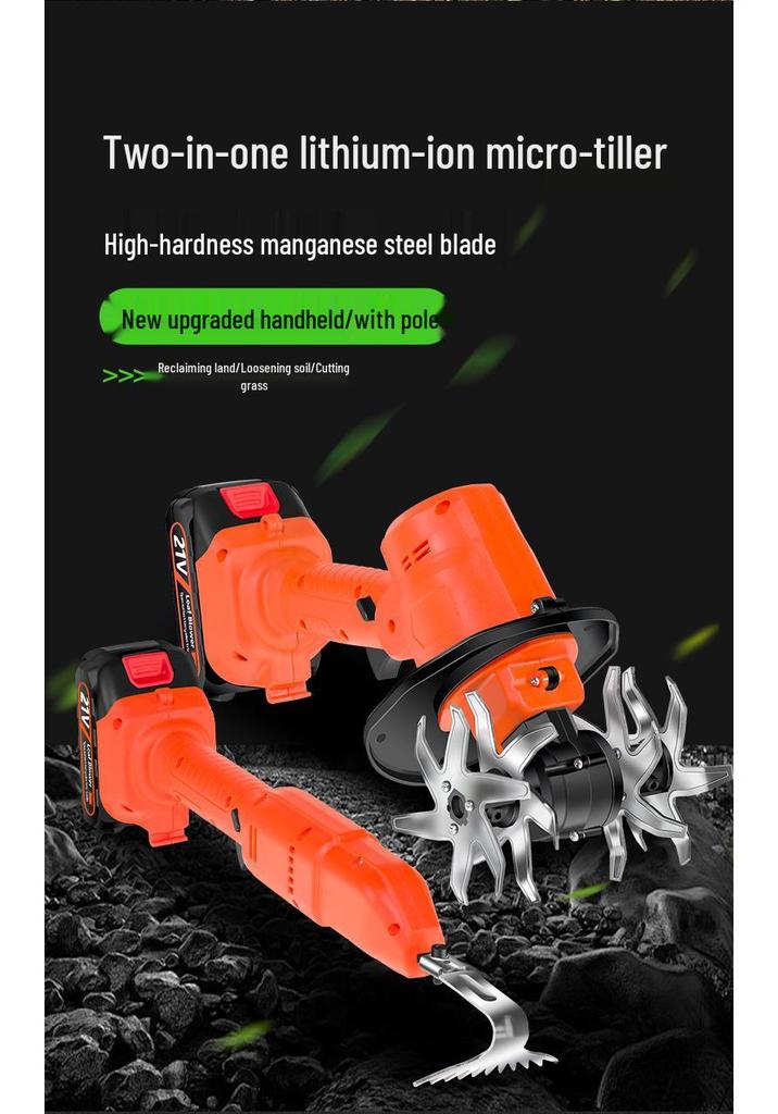 Portable Wireless Electric Tiller: Handheld Lithium Micro Tiller with Extension for Home Gardening
