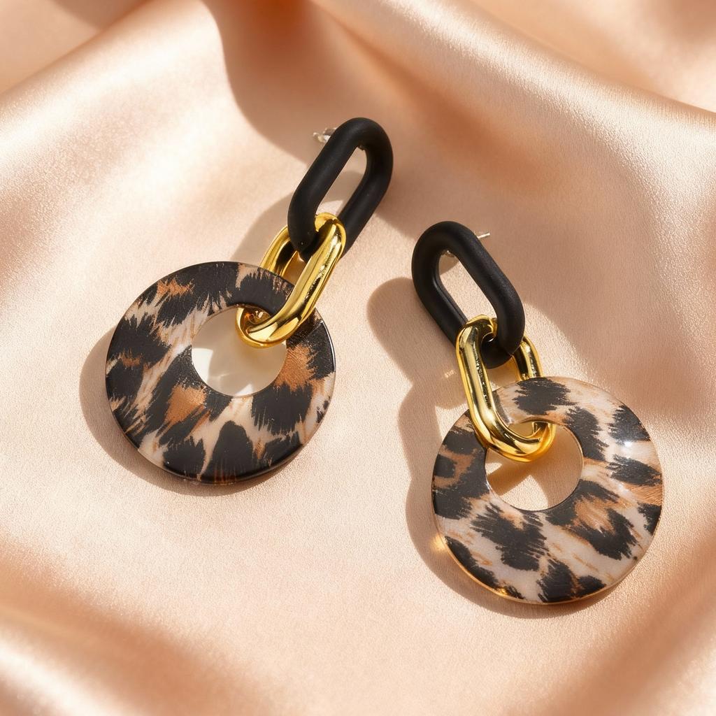 Vintage Black Leopard Print Circle Drop Earrings for Women, Exaggerated Personality Design Large Earrings,  Jewelry Gift