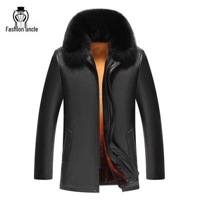 Men's 2025 Detachable Faux Sheepskin Leather Jacket with Golden Mink Fur Collar and Velvet Lapel