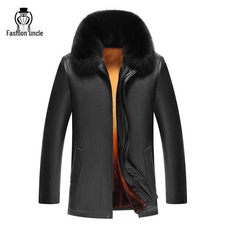 

Men s 2025 Detachable Faux Sheepskin Leather Jacket with Golden Mink Fur Collar and Velvet Lapel 60 [Recommended for 180-200 jin]