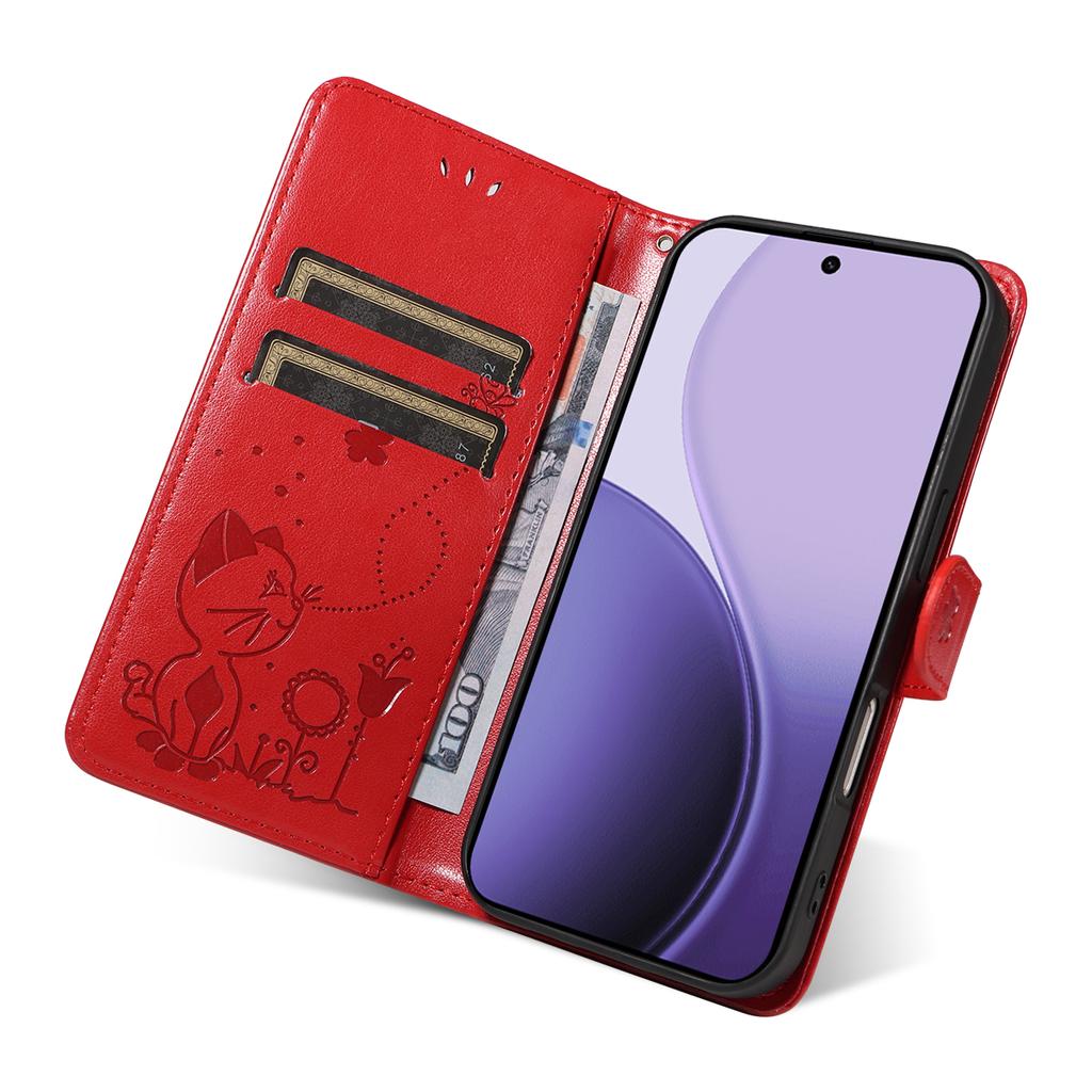 Pro Oppo Reno14 5G (Čína)/Oppo Reno14 F 5G/Oppo Reno14 5G (Globální) Kožené pouzdro peněženka Vzor kočky včely Kryt na telefon Stojánek