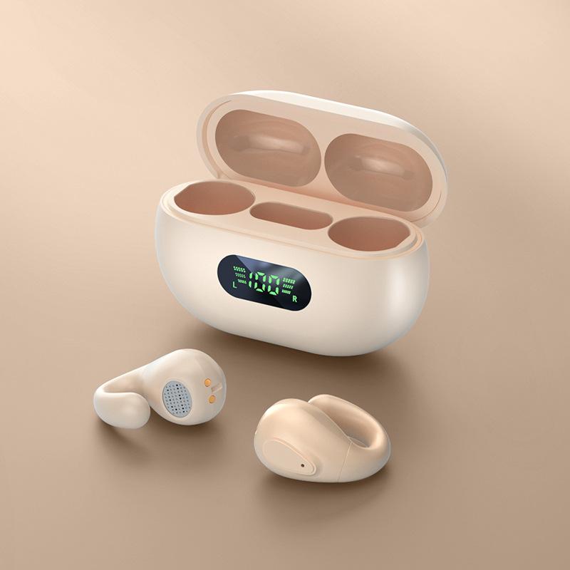 

Новая беспроводная Bluetooth-гарнитура с костной проводимостью и функцией распознавания движений без ушной клипсы имеет длительный срок службы батареи бежевый