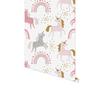 Cute Unicorn Rainbow Peel And Stick Cartoon Wallpaper Self-Adhesive Pink/Grey Wall Stickers for Kidroom Easy To Paste Home Decor