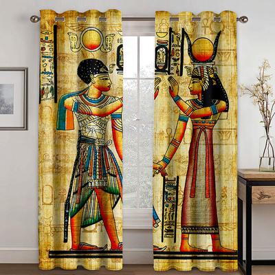 Forntida egyptisk mytologi Vintagemönster Gardin Figur Mural 2 Paneler Passar Vardagsrum Sovrum Balkong Kök Fönsterdekor