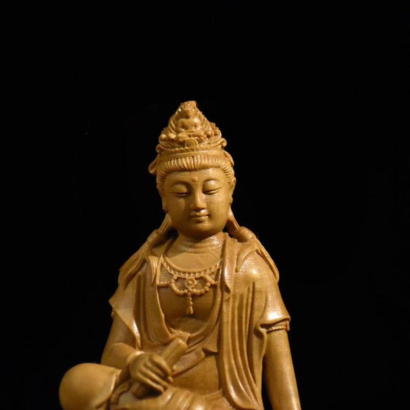 Solid woodGuanyin Buddha Bodhisattva Character Figurines Home Room Office Wealth Luck Feng Shui Decor Wood Carving Buddha Statue