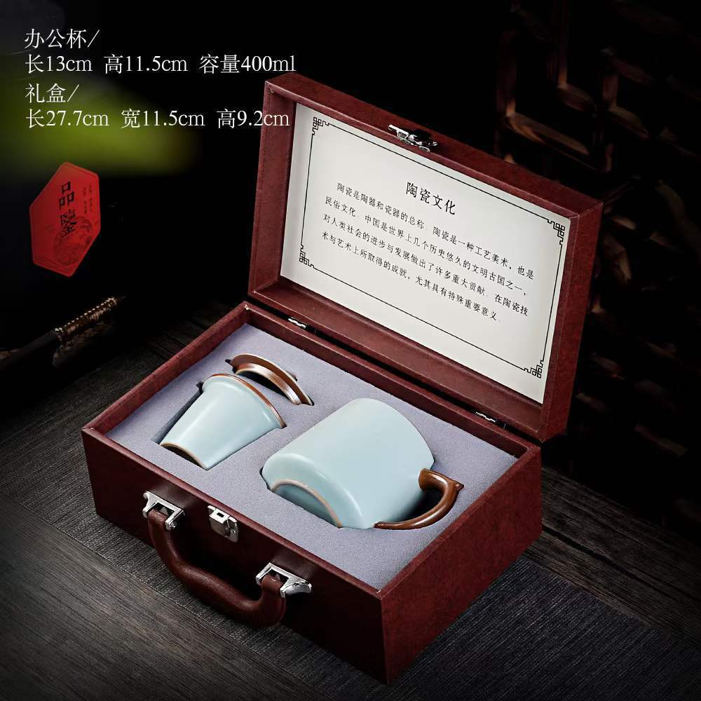 Chinese Ru Kiln Teacup Blue And White Ceramic With Lid Tea Separation Water Cup Household Special Tea Cup Office Mug