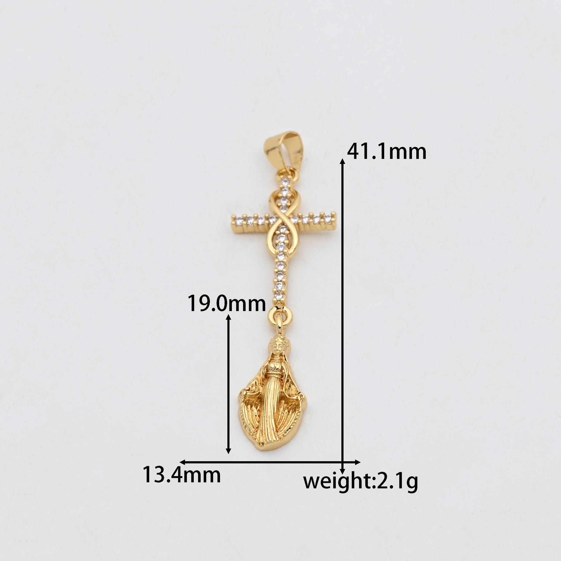 18K Gold Virgin Mary Cross Pendant Necklace for Women Pendant Only
