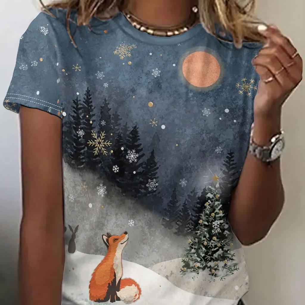 Ny Kawaii Dam T-shirt Tecknad Rävtryck Plus Storlek Topp Dam Trendiga Kläder Mode Kortärmad Skjorta Crew T-shirt Sommar