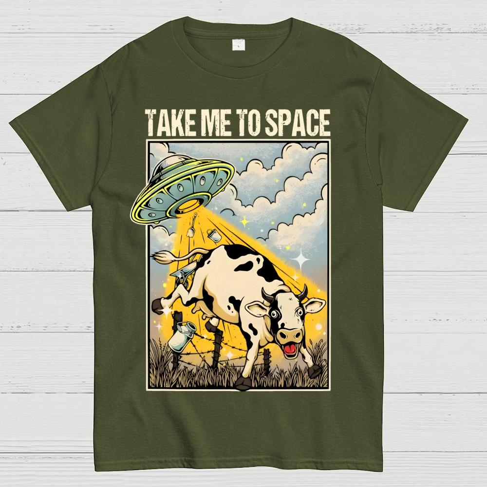Take Me to Space - Alien Cow Abduction 100% Cotton Summer Casual Cool Loose T-Shirt