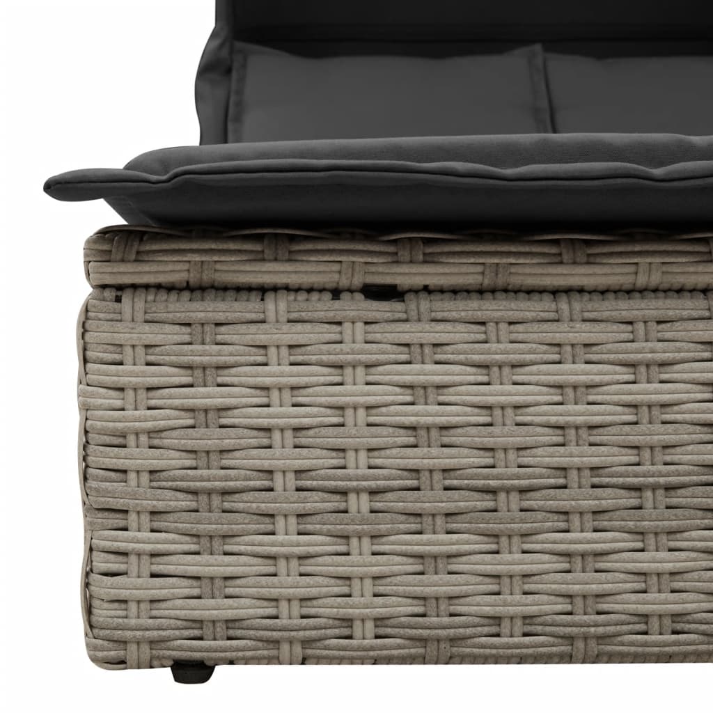 Double Sun Lounger with Canopy and Cushions Light Grey Poly Rattan