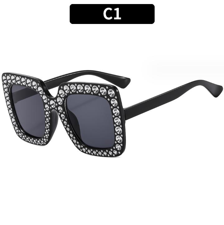 Newest Oversize Retro Square Rhinestone Bling Sun Glasses Woman Luxury Ladies Sunglasses 2024 for Women Square