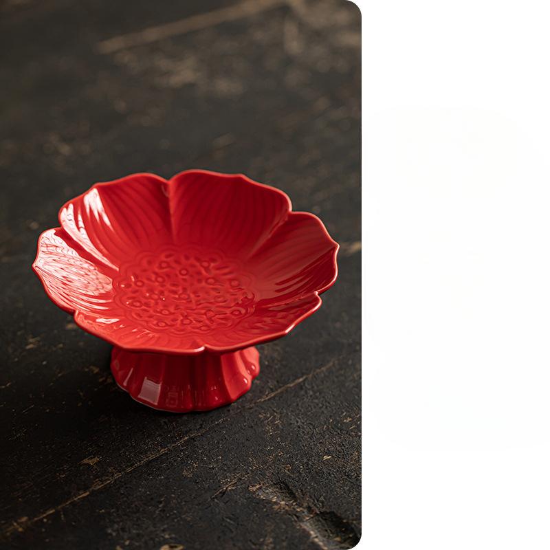 Čínská keramická mísa na ovoce na vysoké noze Zenová mísa na občerstvení pro Buddhu Talíř na pečivo Vynikající talíř na svačinu na vysoké noze Zásnubní talíř