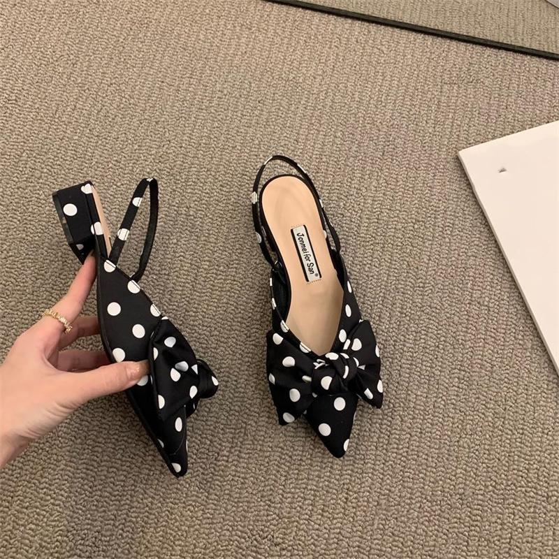 Women's Summer Chunky Heel Pointed Toe Sandals Personalized Bow Sandals 3cm