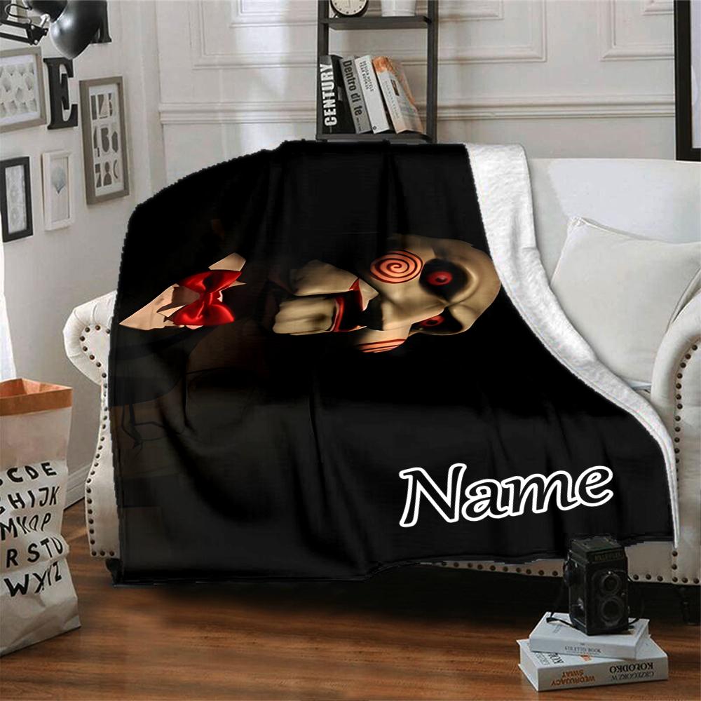 Custom Name Jigsaw Puppet Horror Party Blanket For Couch Bed Plush Cozy Fuzzy Blanket Super Soft Warm Blankets For Fall And Winter 0916141