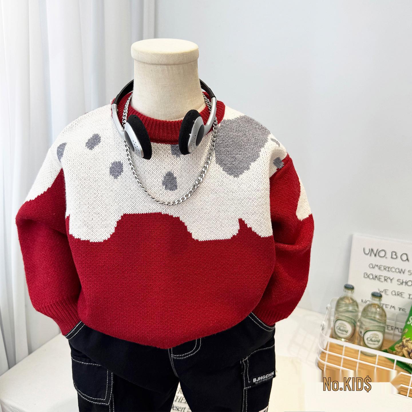 

Kids Korean Style Red Knit Sweater - Autumn/Winter 2025 Fashionable Pullover for Boys 90cm червоний