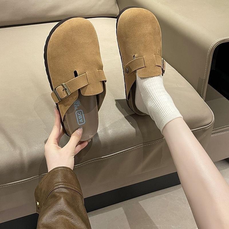 Autumn New Thick-soled Half-drag Women's Retro One-pedal Bag Head Slippers Inner Height-increasing Boken Slippers