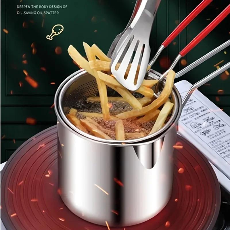 2Pcs/set Stainless Steel Deep Fryer With Frying Basket Multifunctional Small Pot Kitchen Specific Frying Chicken And Other Cooking ToolsS