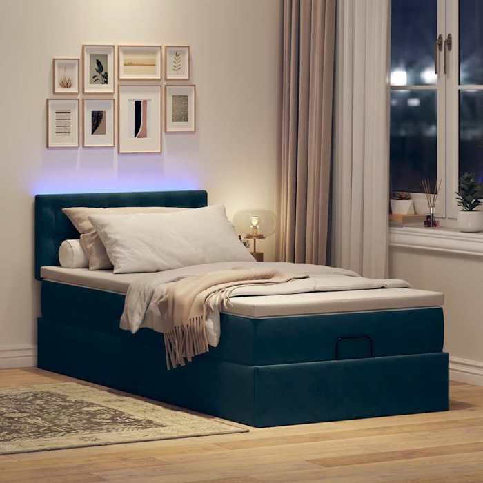 Maison Exclusive - Lit ottoman avec matelas et LED bleu foncé 80x200cm velours
