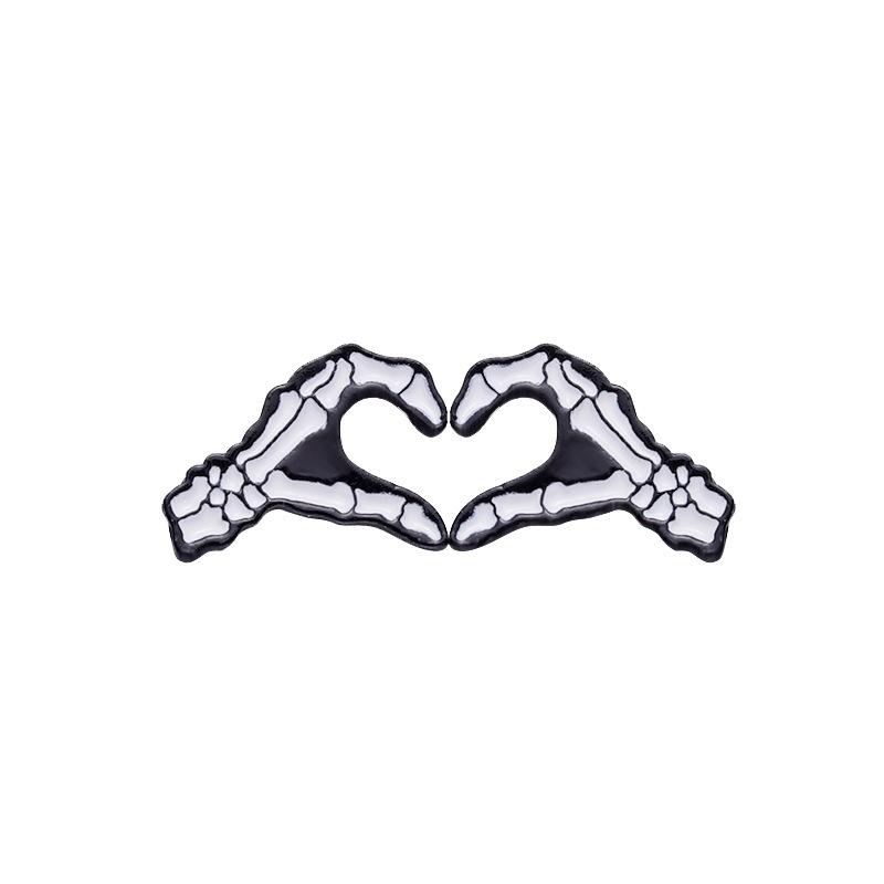 Artistic Alloy Skeleton Heart Gesture Brooch Vintage Cartoon Style For Accessories Trendy