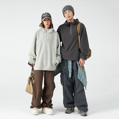 Men's Sweatshirt Autumn and Winter New Heavy Hooded Couple Pullover Sweatshirt Plus Velvet Thickening Loose Trendy Jacket Top