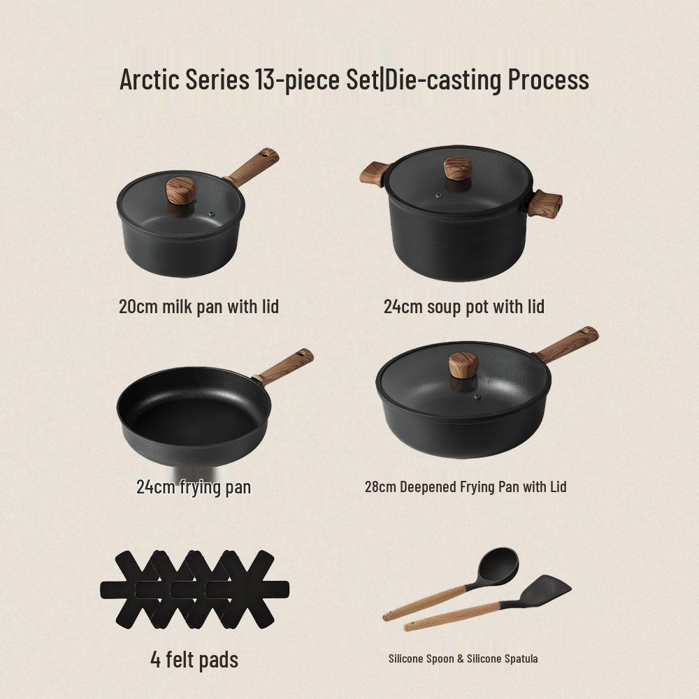 Antihaftbeschichtetes Schwarzes Titan-Pfannenset: Enthält Bratpfanne, flachen Topf, leicht, für Induktionsherde, ideal für Pfannkuchen und Steaks.