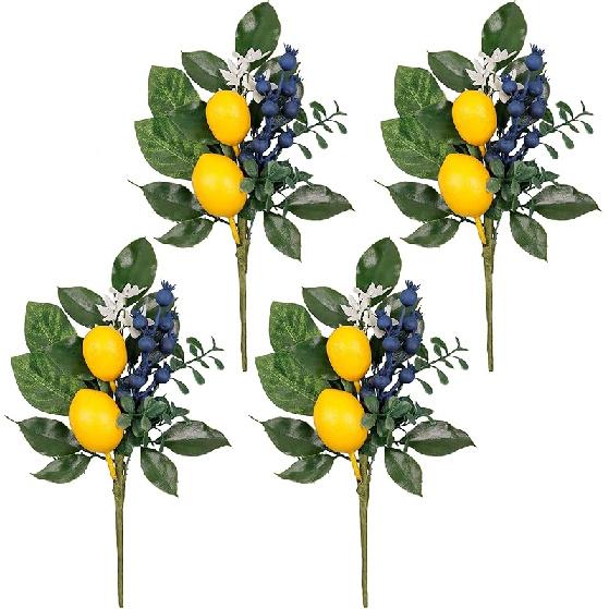 Valery Madelyn 6 Packs Spring Picks with Lemon, Blueberry and Green Leaves, Artificial Fruit Lemon Picks, Summer Lemon Branches Decorations for Vase 4