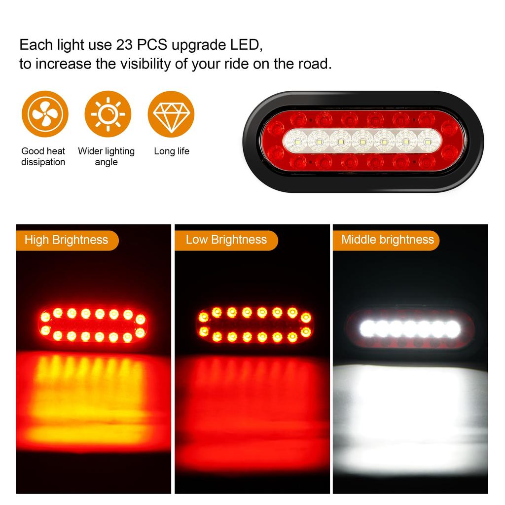 RUNHWEE LED Anhängerleuchten-Set Zwei ovale Rückleuchten mit 23 LEDs Bremslicht Blinker Wasserdicht für Wohnmobile Boote Rot Weiß - 6-Zoll Begrenzungsleuchten & Signalleuchten, LKWs,