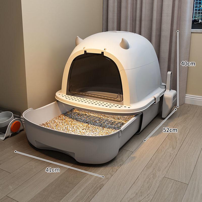 Extra-Large Odor-Proof Enclosed Cat Litter Box with Drawer & Splash Guard