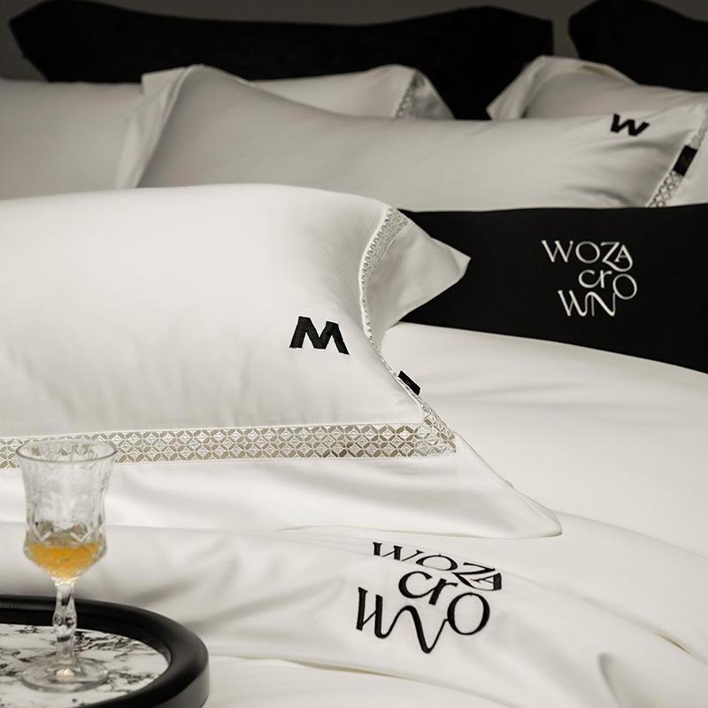 Four-piece Set of Pure Cotton Bedding, Simple Embroidered Quilt Cover, Bed Sheet Pillowcase Set